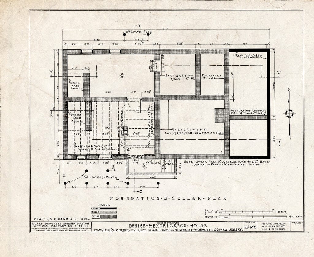 Blueprint HABS NJ,13-EV.V,2- (Sheet 1 of 17) - Denise Hendrickson House, Everett Road, Everett, Monmouth County, NJ