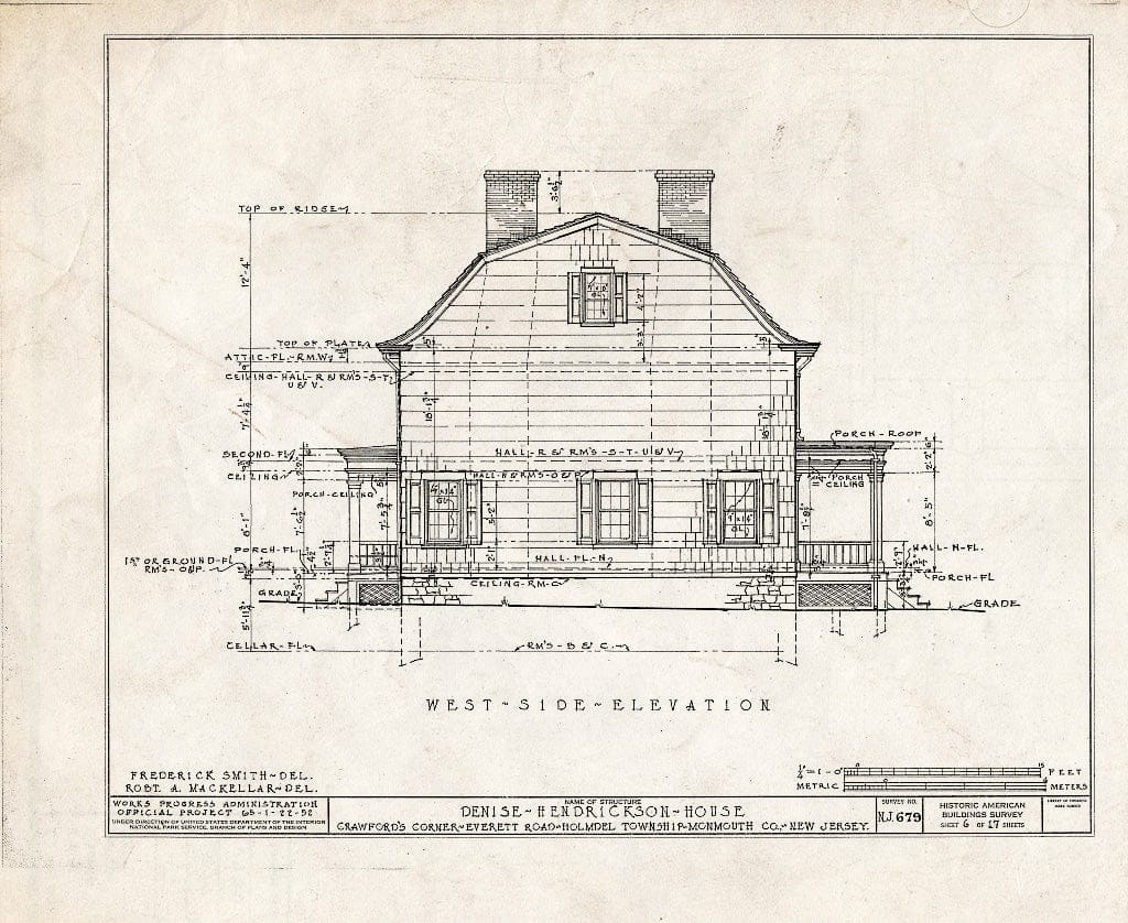 Blueprint HABS NJ,13-EV.V,2- (Sheet 6 of 17) - Denise Hendrickson House, Everett Road, Everett, Monmouth County, NJ
