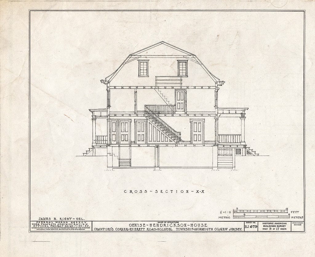 Blueprint HABS NJ,13-EV.V,2- (Sheet 9 of 17) - Denise Hendrickson House, Everett Road, Everett, Monmouth County, NJ
