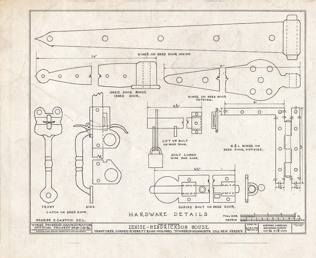 Blueprint HABS NJ,13-EV.V,2- (Sheet 16 of 17) - Denise Hendrickson House, Everett Road, Everett, Monmouth County, NJ