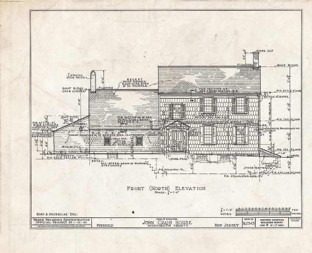 Blueprint HABS NJ,13-FREHO.V,1- (Sheet 5 of 17) - John Craig House, Freehold, Monmouth County, NJ