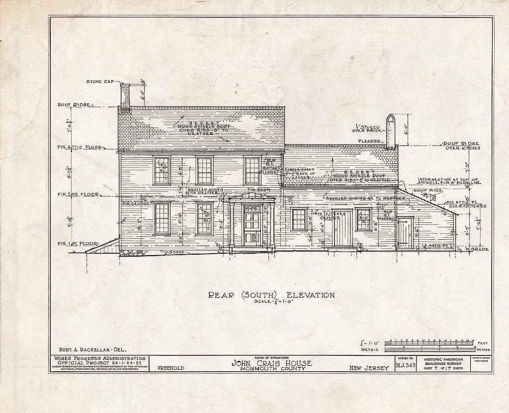 Blueprint HABS NJ,13-FREHO.V,1- (Sheet 7 of 17) - John Craig House, Freehold, Monmouth County, NJ