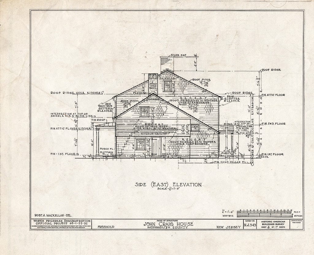 Blueprint HABS NJ,13-FREHO.V,1- (Sheet 8 of 17) - John Craig House, Freehold, Monmouth County, NJ