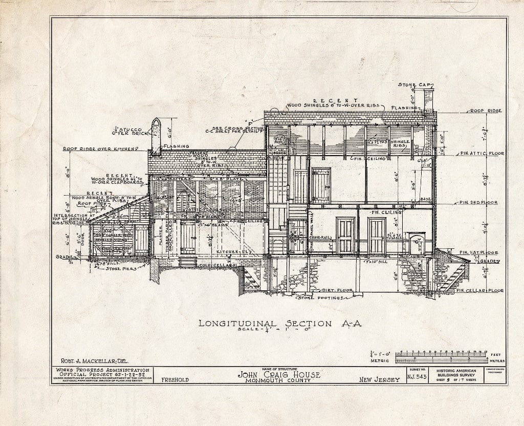 Blueprint HABS NJ,13-FREHO.V,1- (Sheet 9 of 17) - John Craig House, Freehold, Monmouth County, NJ