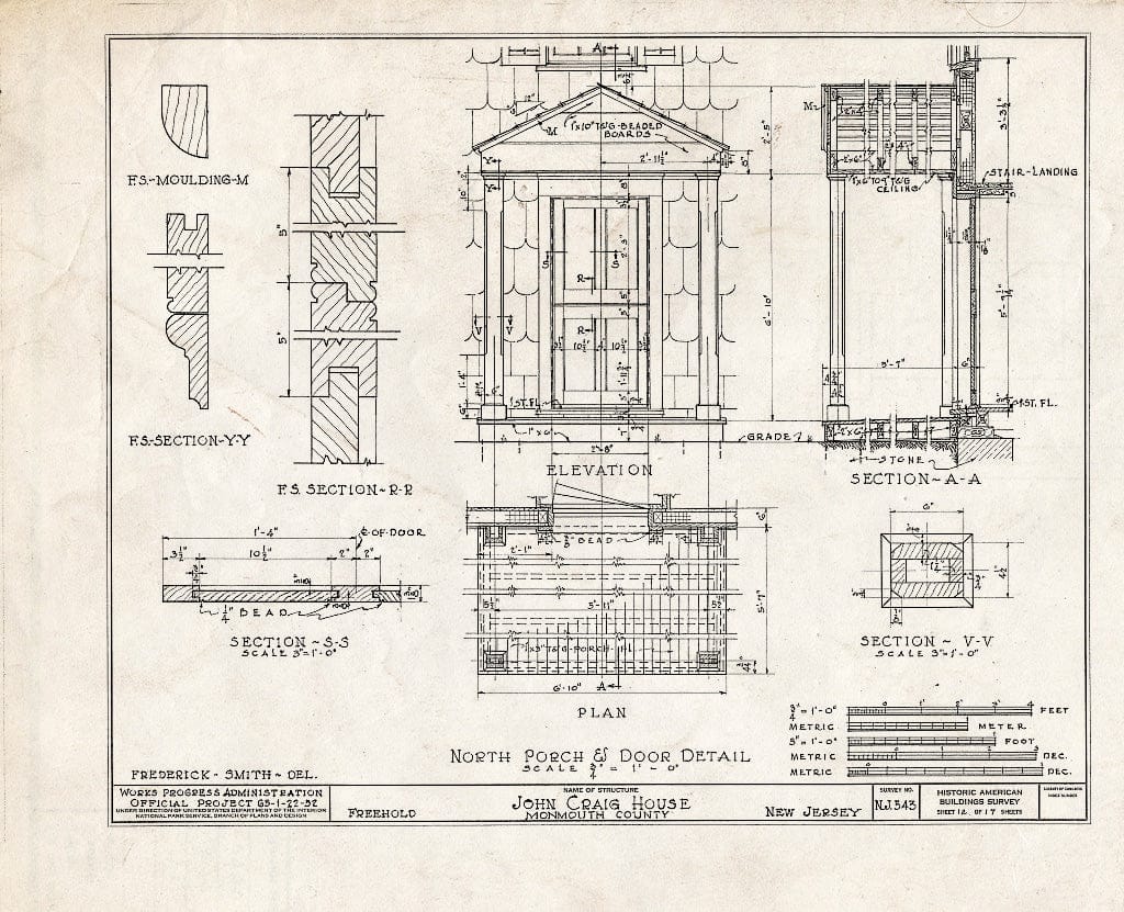 Blueprint HABS NJ,13-FREHO.V,1- (Sheet 12 of 17) - John Craig House, Freehold, Monmouth County, NJ