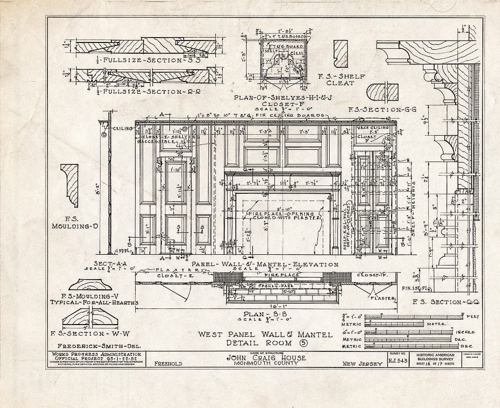Blueprint HABS NJ,13-FREHO.V,1- (Sheet 15 of 17) - John Craig House, Freehold, Monmouth County, NJ