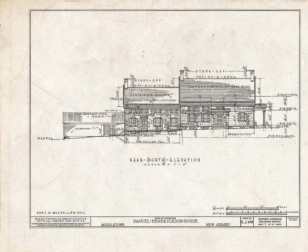 Blueprint HABS NJ,13-HOL,1- (Sheet 7 of 16) - Daniel Hendrickson House, Holland Road, Middletown, Monmouth County, NJ