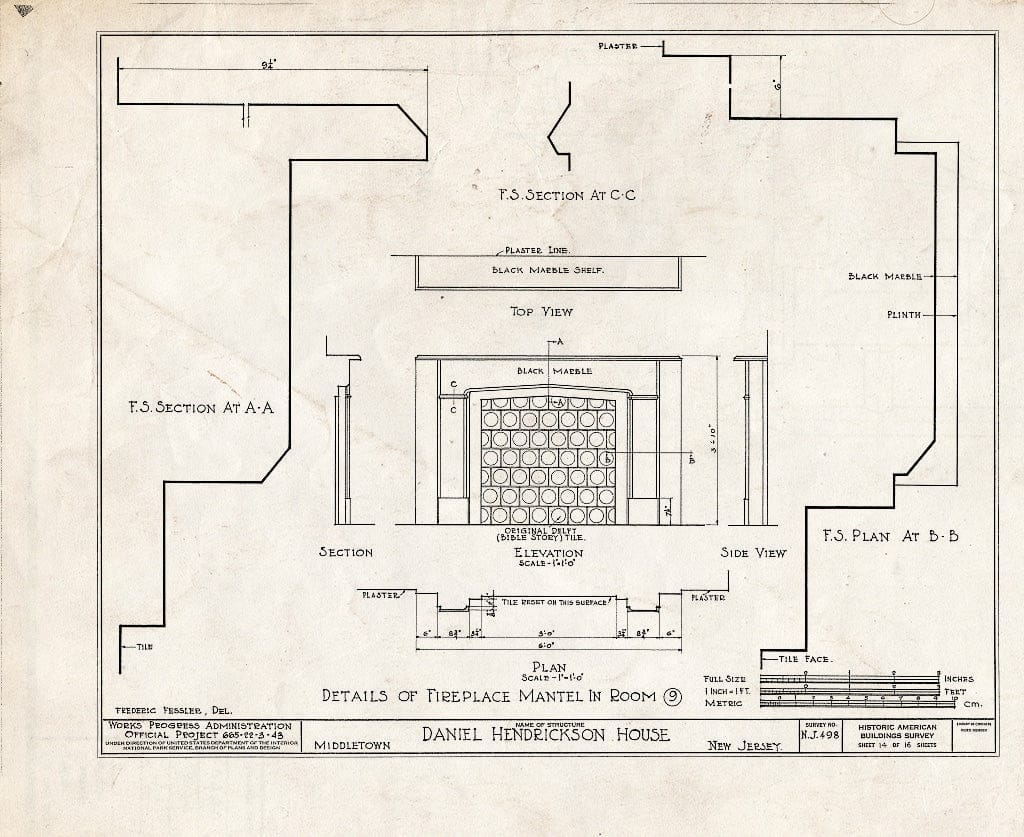 Blueprint HABS NJ,13-HOL,1- (Sheet 14 of 16) - Daniel Hendrickson House, Holland Road, Middletown, Monmouth County, NJ
