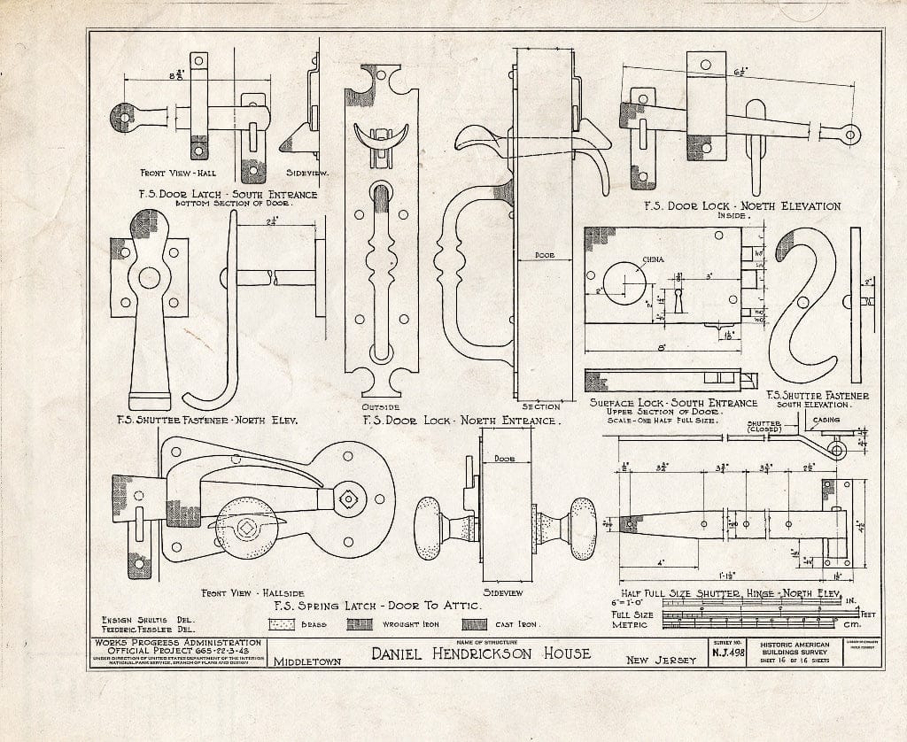Blueprint HABS NJ,13-HOL,1- (Sheet 16 of 16) - Daniel Hendrickson House, Holland Road, Middletown, Monmouth County, NJ