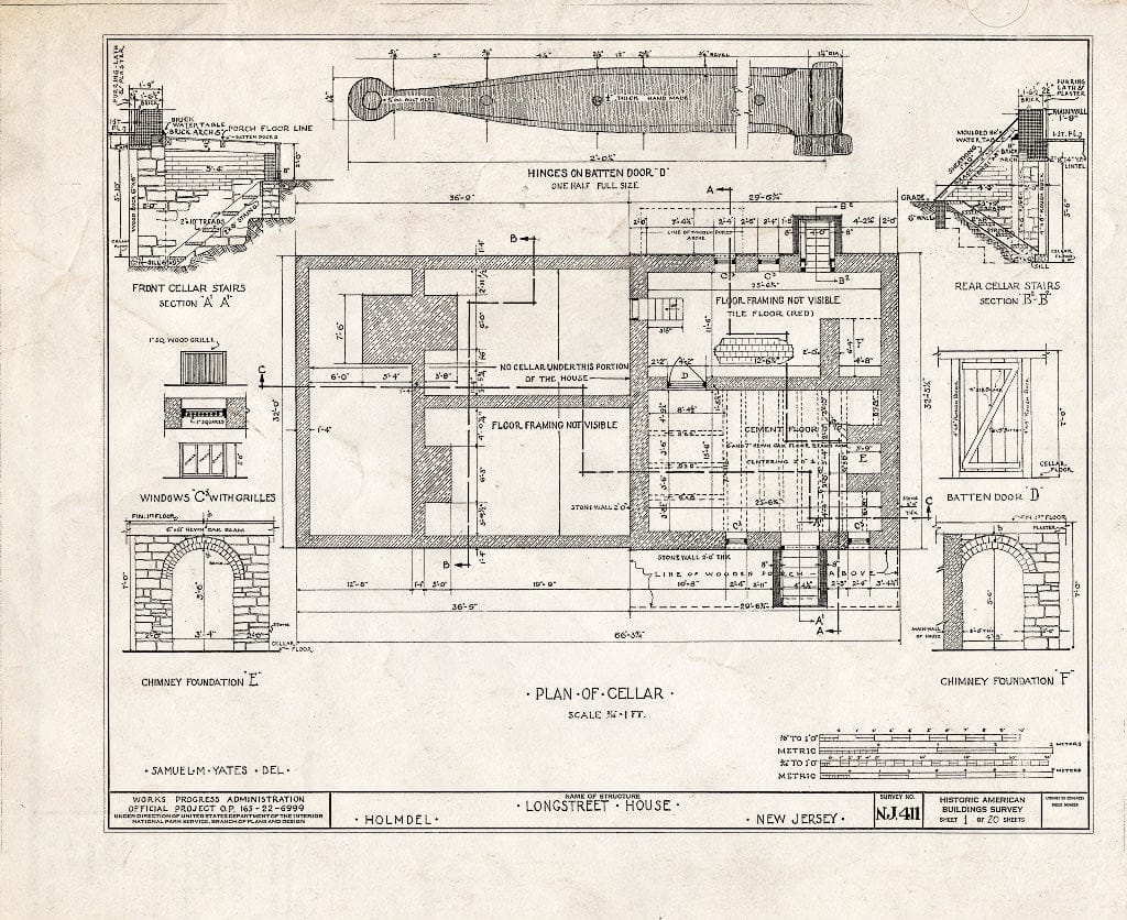 Blueprint HABS NJ,13-Holm,1- (Sheet 1 of 20) - Longstreet House, Holmdel, Monmouth County, NJ