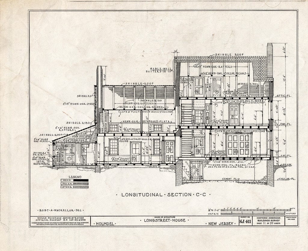 Blueprint HABS NJ,13-Holm,1- (Sheet 11 of 20) - Longstreet House, Holmdel, Monmouth County, NJ