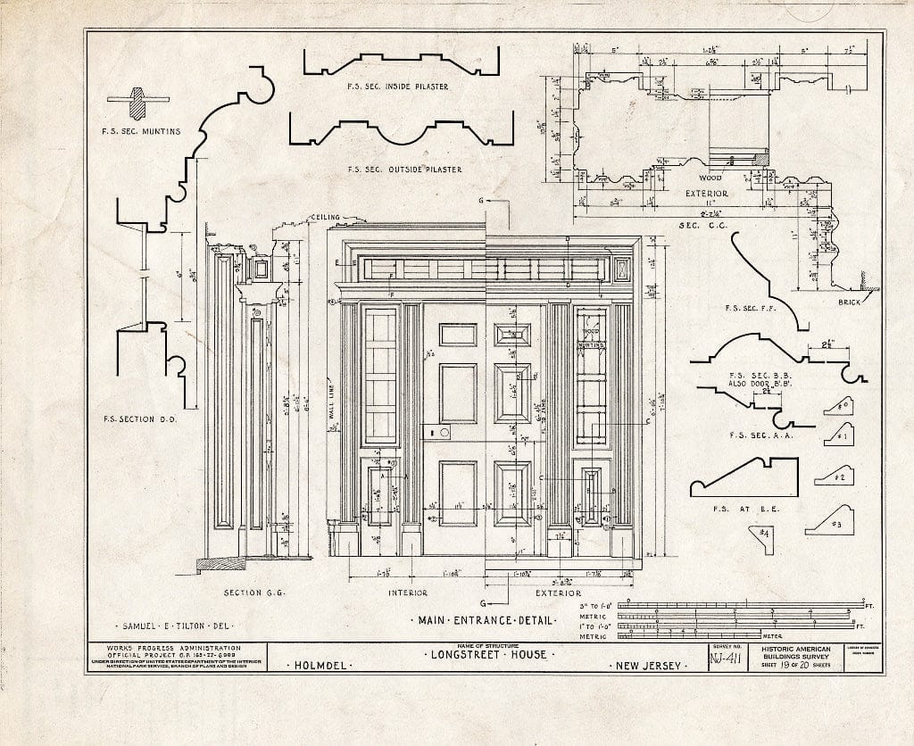 Blueprint HABS NJ,13-Holm,1- (Sheet 19 of 20) - Longstreet House, Holmdel, Monmouth County, NJ
