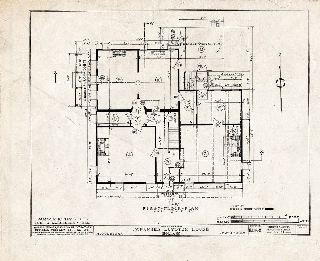 Blueprint HABS NJ,13-HOL,2- (Sheet 1 of 14) - Johannes Luyster House, Laurel Avenue & Middleton Road, Holland, Monmouth County, NJ