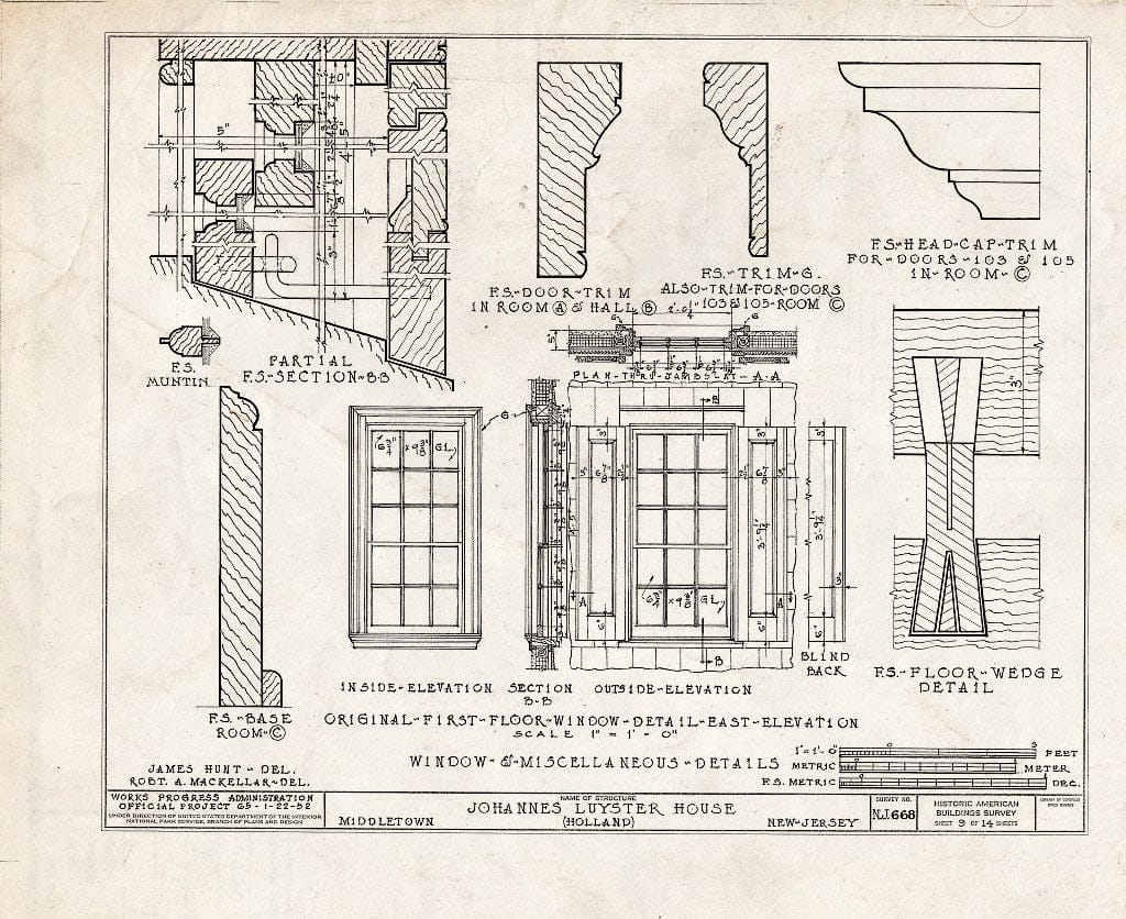 Blueprint HABS NJ,13-HOL,2- (Sheet 9 of 14) - Johannes Luyster House, Laurel Avenue & Middleton Road, Holland, Monmouth County, NJ