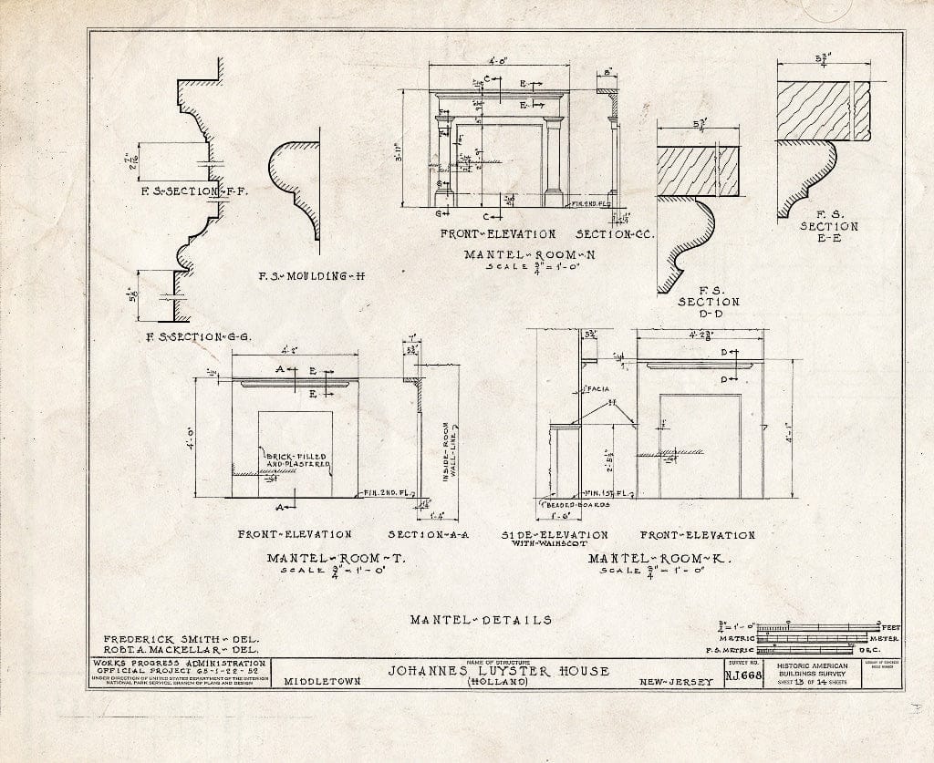 Blueprint HABS NJ,13-HOL,2- (Sheet 13 of 14) - Johannes Luyster House, Laurel Avenue & Middleton Road, Holland, Monmouth County, NJ