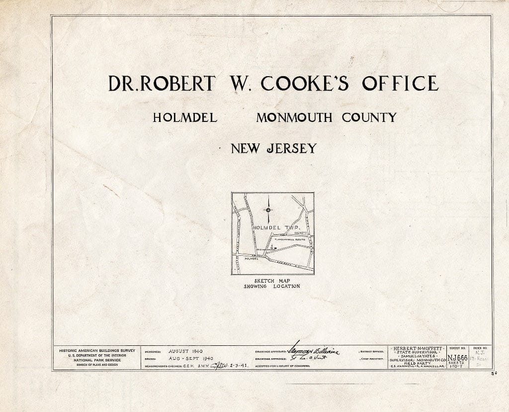 Blueprint HABS NJ,13-Holm,2- (Sheet 0 of 7) - Dr. Robert W. Cooke Office, Holmdel, Monmouth County, NJ
