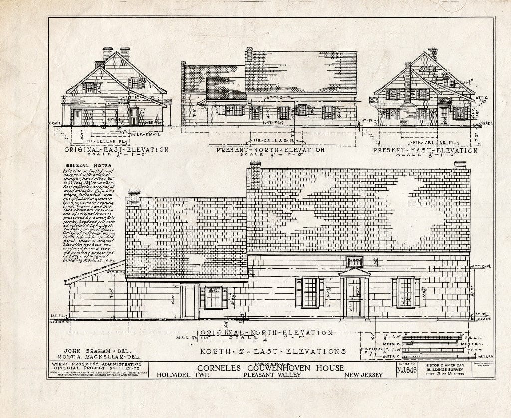 Blueprint HABS NJ,13-Holm.V,1- (Sheet 3 of 15) - Corneles Couwenhoven House, Holmdel, Monmouth County, NJ
