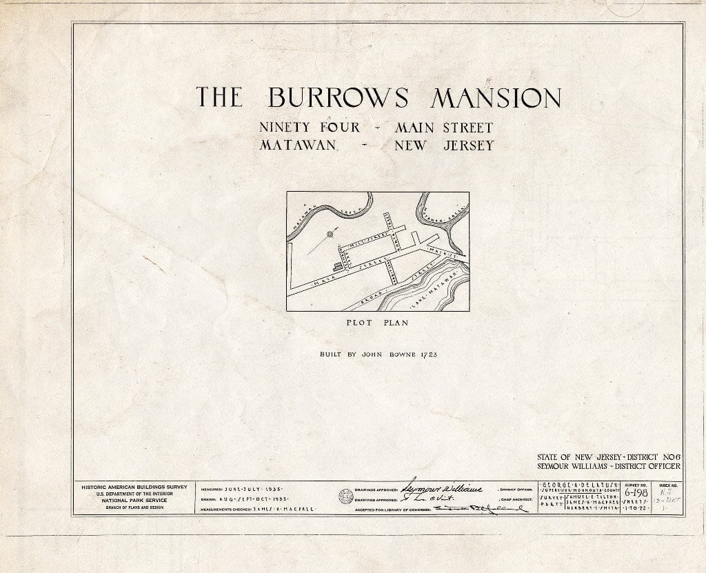 Blueprint HABS NJ,13-MAT,1- (Sheet 0 of 22) - Burrowes Mansion, 94 Main Street, Matawan, Monmouth County, NJ
