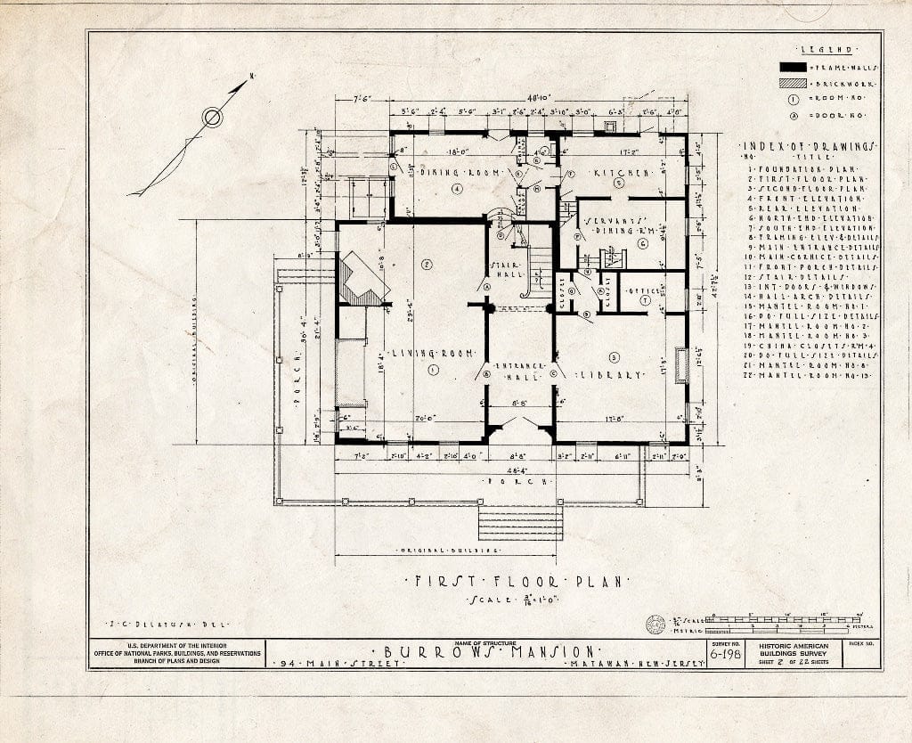 Blueprint HABS NJ,13-MAT,1- (Sheet 2 of 22) - Burrowes Mansion, 94 Main Street, Matawan, Monmouth County, NJ