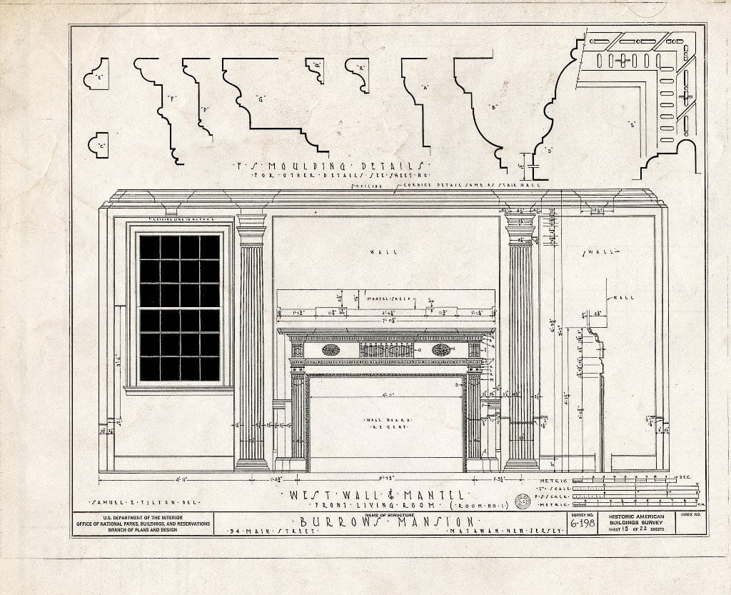 Blueprint HABS NJ,13-MAT,1- (Sheet 15 of 22) - Burrowes Mansion, 94 Main Street, Matawan, Monmouth County, NJ