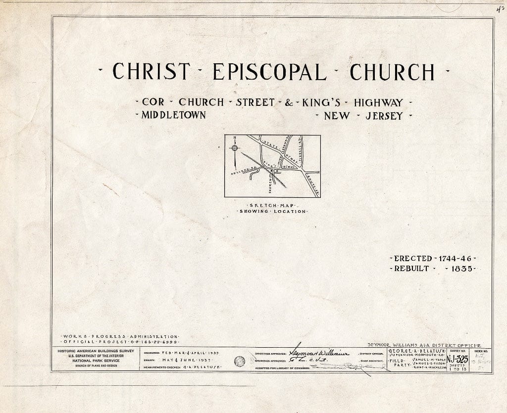 Blueprint HABS NJ,13-MIDTO,2- (Sheet 0 of 13) - Christ Episcopal Church, Church Street & King's Highway, Middletown, Monmouth County, NJ