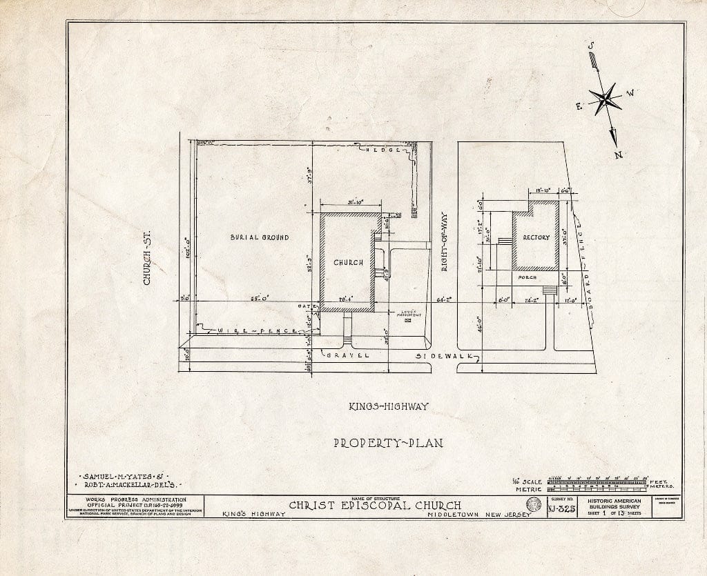 Blueprint HABS NJ,13-MIDTO,2- (Sheet 1 of 13) - Christ Episcopal Church, Church Street & King's Highway, Middletown, Monmouth County, NJ