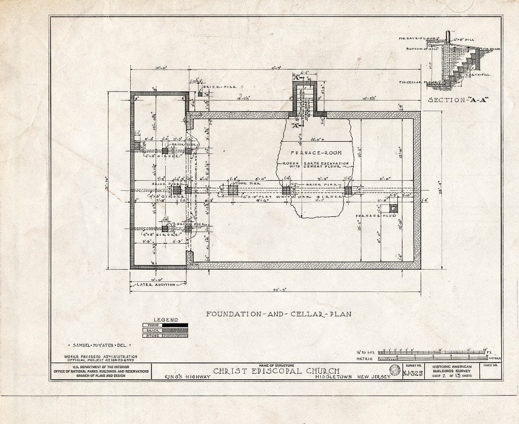 Blueprint HABS NJ,13-MIDTO,2- (Sheet 2 of 13) - Christ Episcopal Church, Church Street & King's Highway, Middletown, Monmouth County, NJ