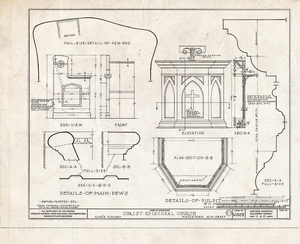 Blueprint HABS NJ,13-MIDTO,2- (Sheet 11 of 13) - Christ Episcopal Church, Church Street & King's Highway, Middletown, Monmouth County, NJ