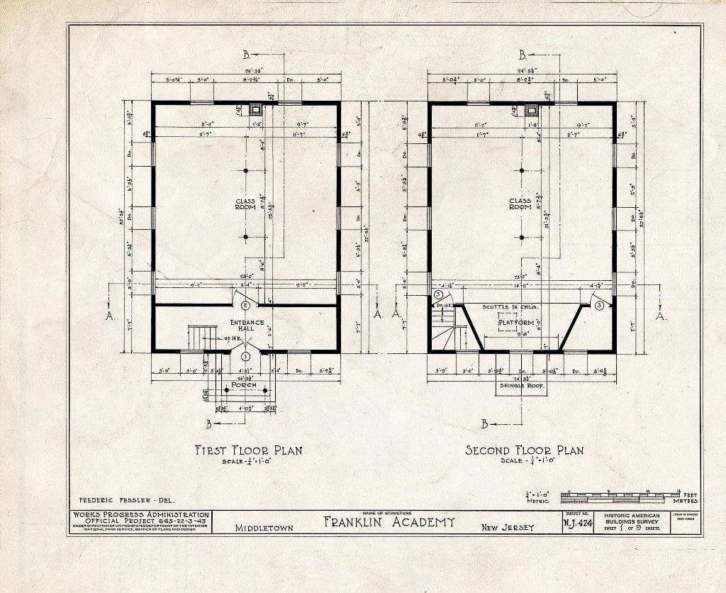 Blueprint HABS NJ,13-MIDTO,3- (Sheet 1 of 9) - Franklin Academy, King's Highway, Middletown, Monmouth County, NJ