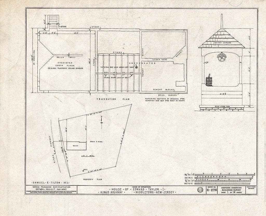 Blueprint HABS NJ,13-MIDTO,1- (Sheet 1 of 16) - Edward I. Taylor House, King's Highway, Middletown, Monmouth County, NJ
