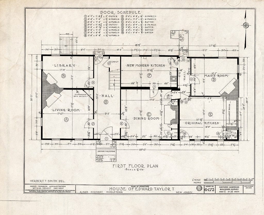 Blueprint HABS NJ,13-MIDTO,1- (Sheet 2 of 16) - Edward I. Taylor House, King's Highway, Middletown, Monmouth County, NJ