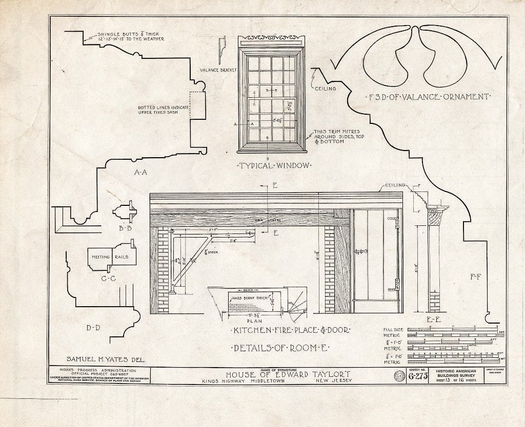 Blueprint HABS NJ,13-MIDTO,1- (Sheet 13 of 16) - Edward I. Taylor House, King's Highway, Middletown, Monmouth County, NJ