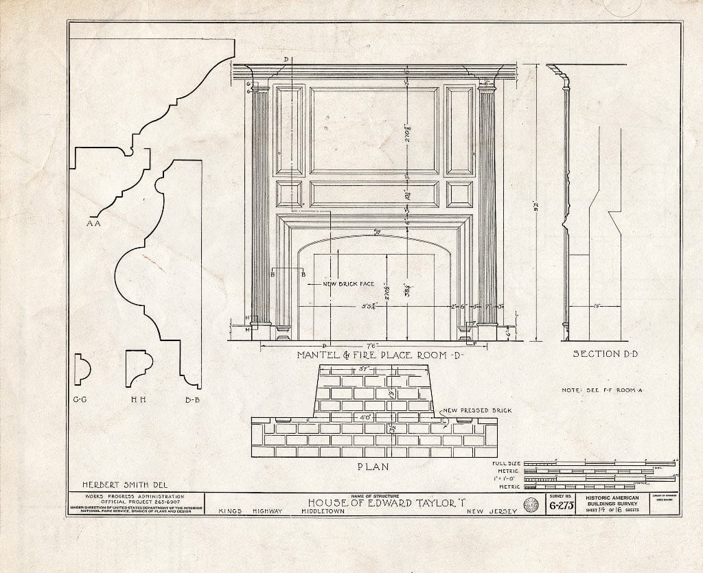 Blueprint HABS NJ,13-MIDTO,1- (Sheet 14 of 16) - Edward I. Taylor House, King's Highway, Middletown, Monmouth County, NJ