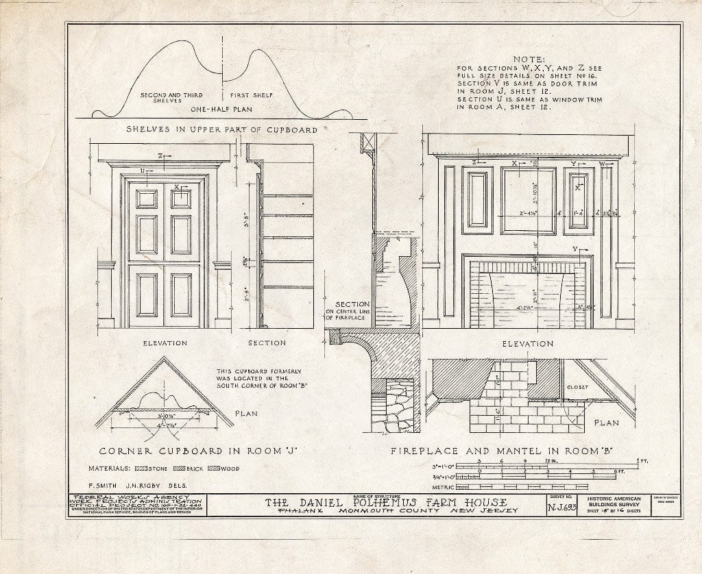 Blueprint HABS NJ,13-PHAL.V,1- (Sheet 15 of 16) - Daniel Polhemus Farmhouse, Phalanx, Monmouth County, NJ
