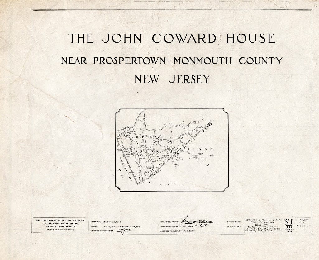 Blueprint HABS NJ,13-REDVA.V,1- (Sheet 0 of 16) - John Coward House, Prospertown, Ocean County, NJ