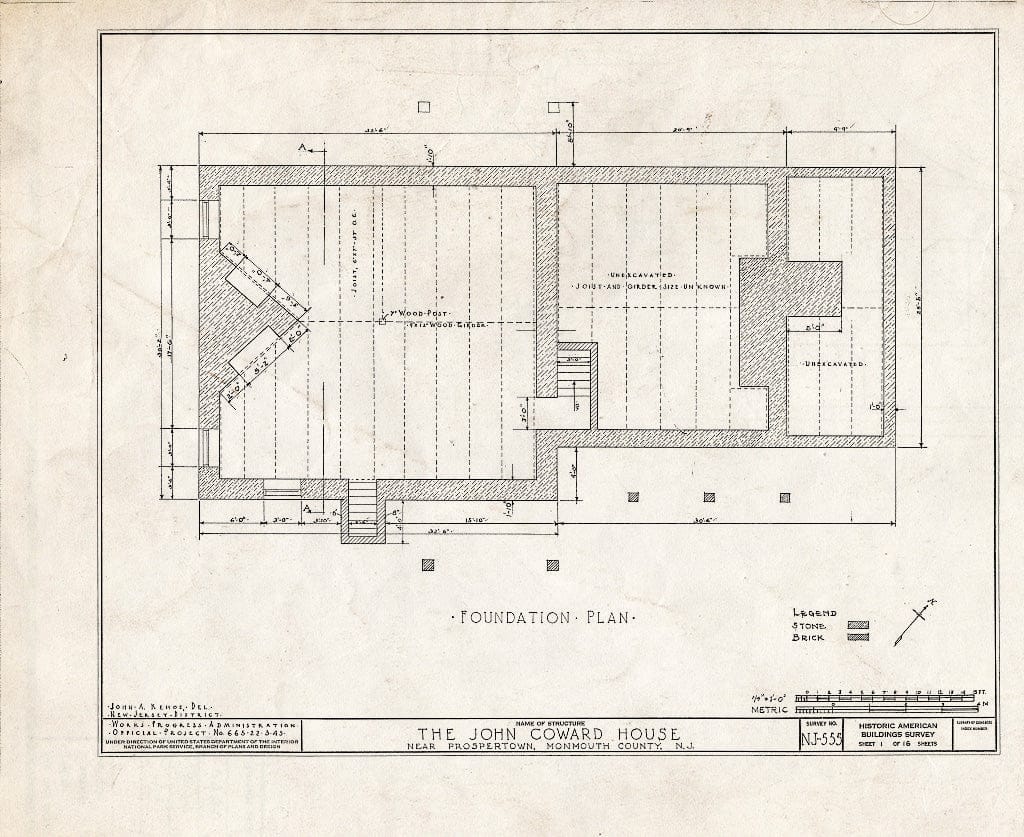Blueprint HABS NJ,13-REDVA.V,1- (Sheet 1 of 16) - John Coward House, Prospertown, Ocean County, NJ
