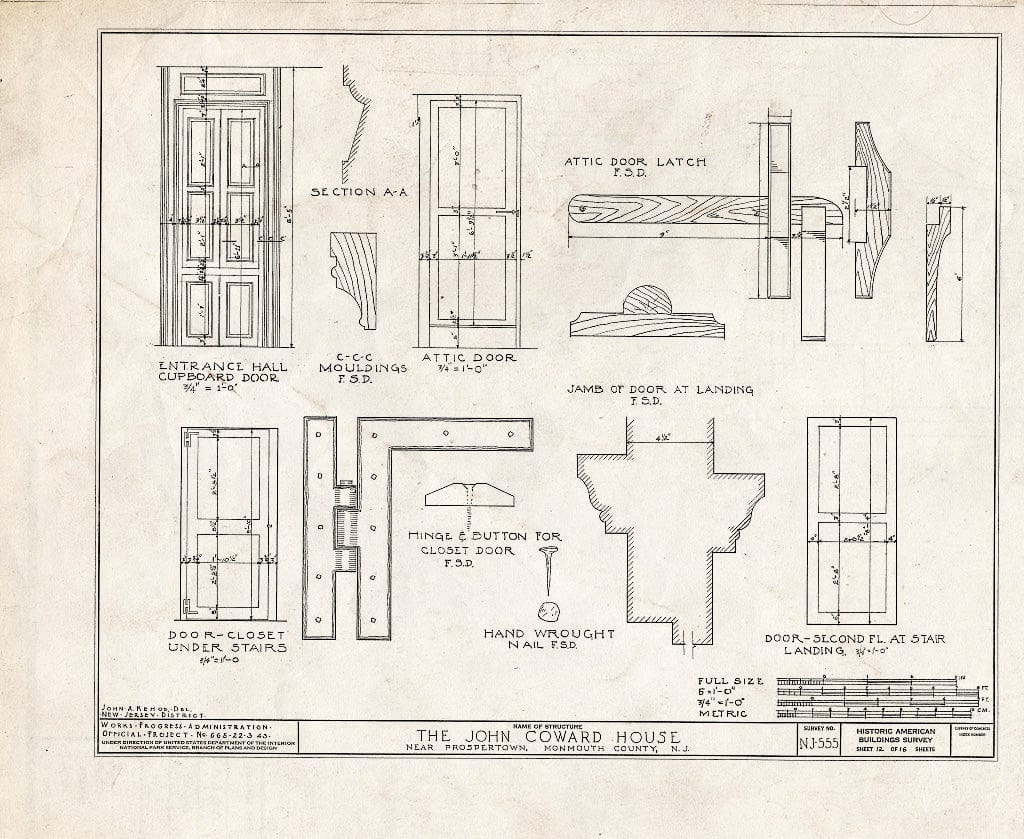 Blueprint HABS NJ,13-REDVA.V,1- (Sheet 12 of 16) - John Coward House, Prospertown, Ocean County, NJ