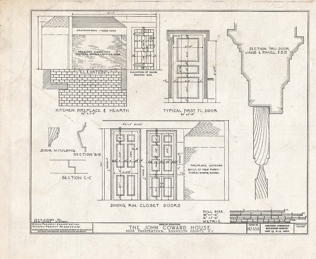 Blueprint HABS NJ,13-REDVA.V,1- (Sheet 13 of 16) - John Coward House, Prospertown, Ocean County, NJ
