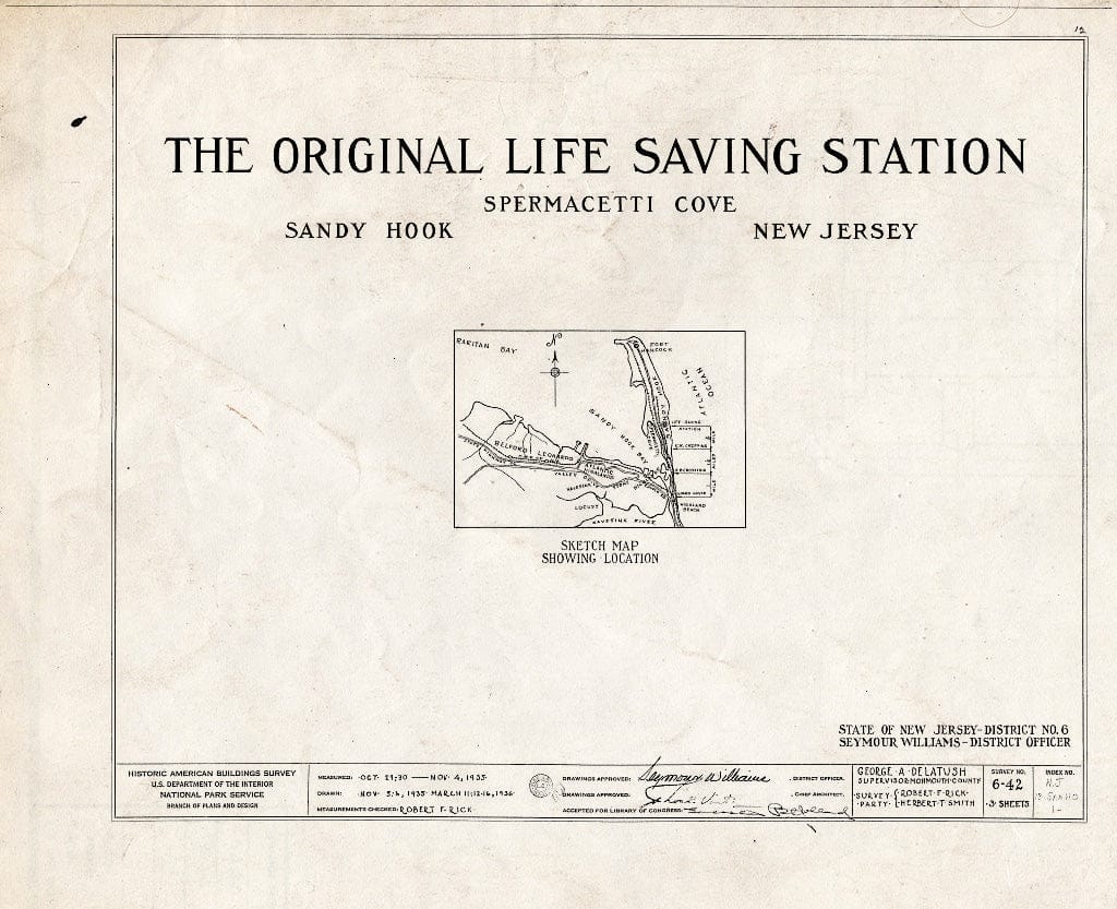 Blueprint HABS NJ,13-SANHO,1- (Sheet 0 of 3) - Life Saving Station (Original), (Moved from Spermacetti Cove, Sandy Hook), Fort Hancock, Monmouth County, NJ