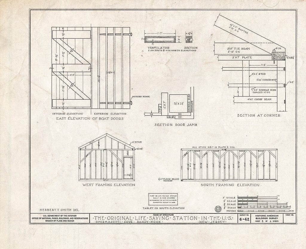 Blueprint HABS NJ,13-SANHO,1- (Sheet 2 of 3) - Life Saving Station (Original), (Moved from Spermacetti Cove, Sandy Hook), Fort Hancock, Monmouth County, NJ