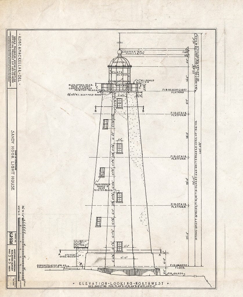 Blueprint HABS NJ,13-SANHO,2- (Sheet 3 of 5) - Sandy Hook Lighthouse, Fort Hancock, Fort Hancock, Monmouth County, NJ