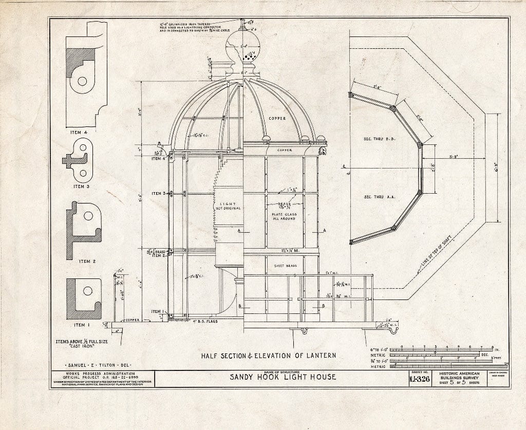 Blueprint HABS NJ,13-SANHO,2- (Sheet 5 of 5) - Sandy Hook Lighthouse, Fort Hancock, Fort Hancock, Monmouth County, NJ