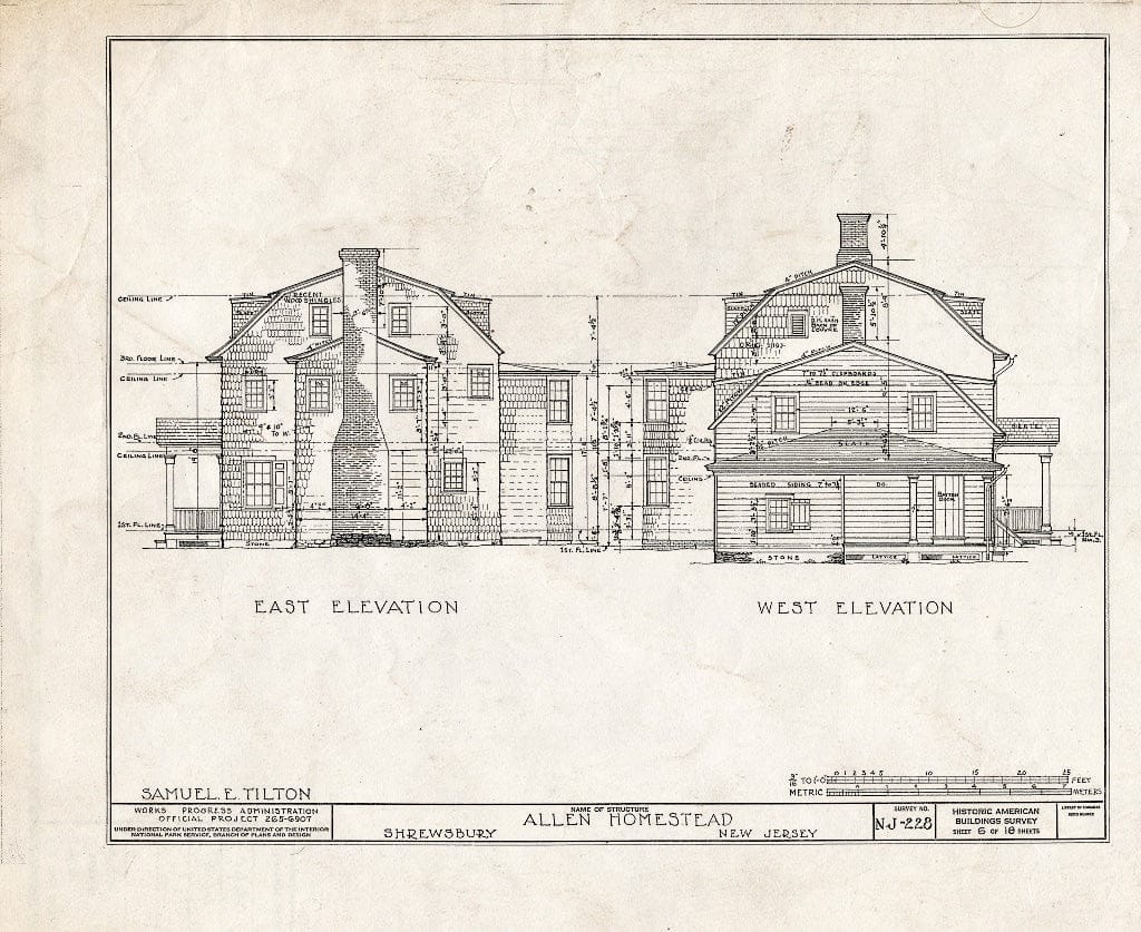 Blueprint HABS NJ,13-Shrew,3- (Sheet 6 of 18) - Allen Homestead, Broad Street & Sycamore Avenue, Shrewsbury, Monmouth County, NJ