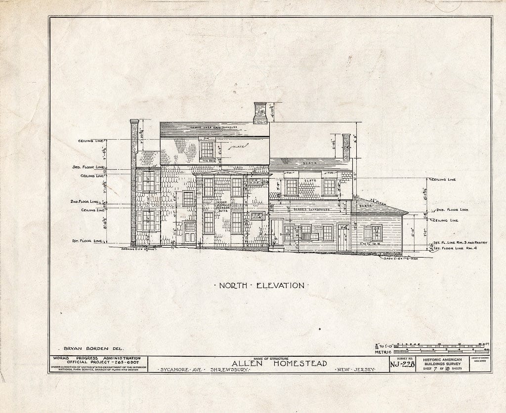 Blueprint HABS NJ,13-Shrew,3- (Sheet 7 of 18) - Allen Homestead, Broad Street & Sycamore Avenue, Shrewsbury, Monmouth County, NJ