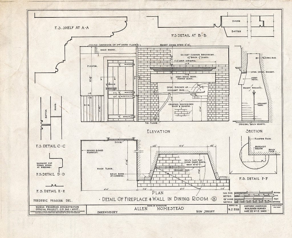 Blueprint HABS NJ,13-Shrew,3- (Sheet 10 of 18) - Allen Homestead, Broad Street & Sycamore Avenue, Shrewsbury, Monmouth County, NJ