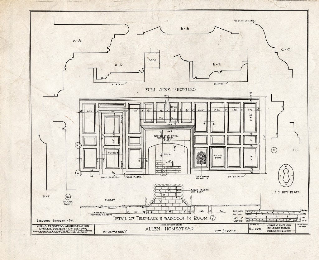 Blueprint HABS NJ,13-Shrew,3- (Sheet 12 of 18) - Allen Homestead, Broad Street & Sycamore Avenue, Shrewsbury, Monmouth County, NJ
