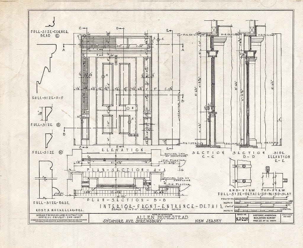 Blueprint HABS NJ,13-Shrew,3- (Sheet 15 of 18) - Allen Homestead, Broad Street & Sycamore Avenue, Shrewsbury, Monmouth County, NJ