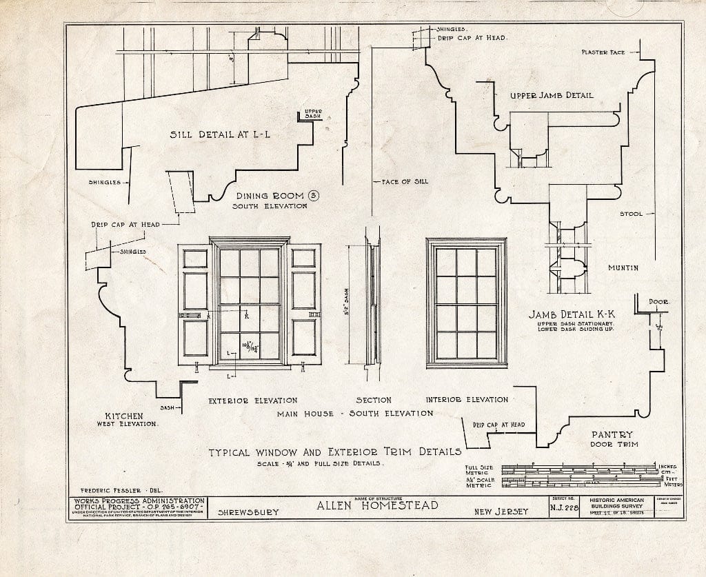 Blueprint HABS NJ,13-Shrew,3- (Sheet 17 of 18) - Allen Homestead, Broad Street & Sycamore Avenue, Shrewsbury, Monmouth County, NJ