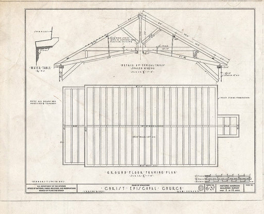 Blueprint 3. Ground Floor framing Plan - Christ Episcopal Church, Broad Street & Sycamore Avenue, Shrewsbury, Monmouth County, NJ
