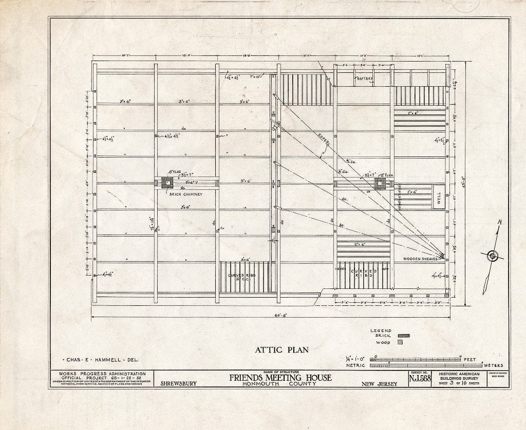 Blueprint HABS NJ,13-Shrew,2- (Sheet 3 of 16) - Friends Meetinghouse, Sycamore Avenue, Shrewsbury, Monmouth County, NJ